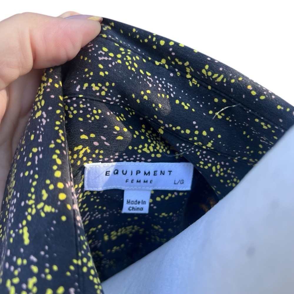 Equipment Black And Yellow Patterned Button Down … - image 6